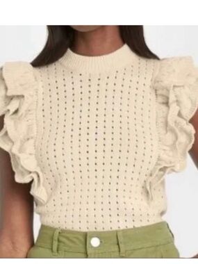 Who What Wear Cream ruffle sleeve Sweater Top
